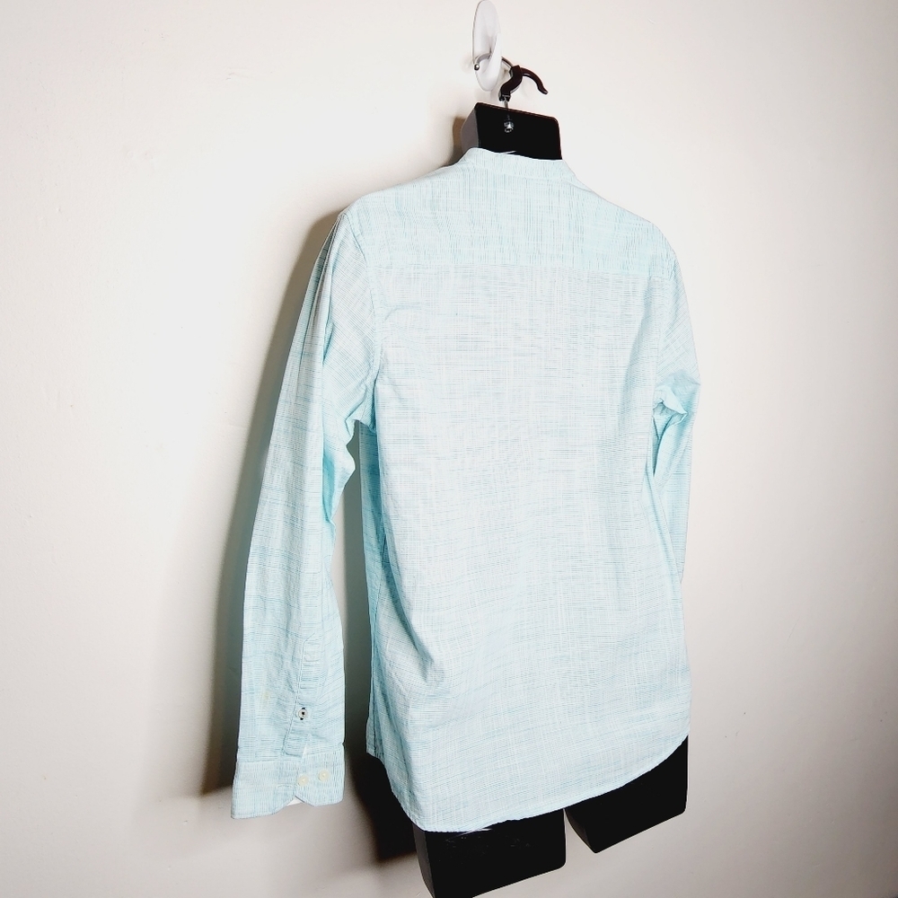 Netplay Heritage Workwear Colarless Casual Button Down Shirt - Blue - Picture 6 of 7
